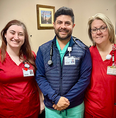 Rachel Linder - echo sonographer, Dr. Eduardo Venegas - interventional cardiologist, Carrie Hodges - echo sonographer